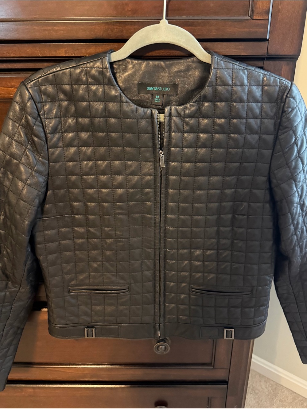 Siena Studio Black Quilted Leather Bomber Jacket